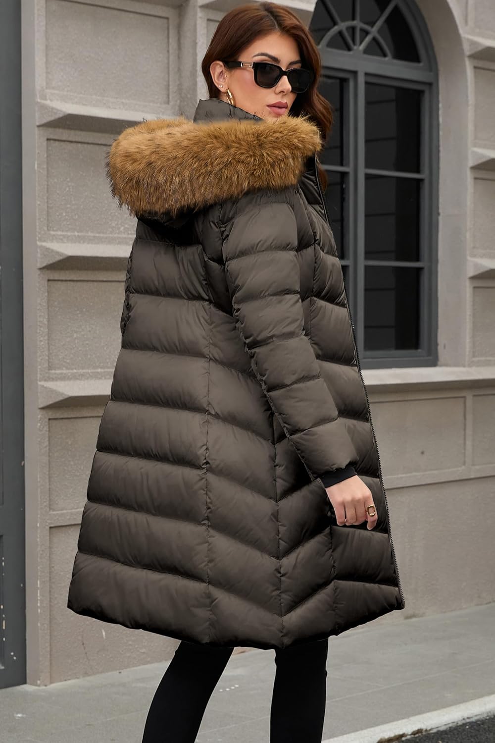 PAPILLON D'OR WEAR YOUR WINGS Women's Long Puffer Coat with Detachable Faux Fur Collar Hood Pockets Winter Jacket - Image 6