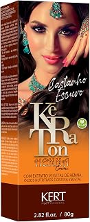 Coloração e tratamento para cabelos, com extratos vegetais de Henna e óleos exóticos e cistina vegetal, Henna Creme, 80 g, Keraton, Castanho Escuro