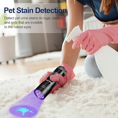 Miniatura 3 de Linterna de luz UV de luz negra Vansky 395nm 12 LED 2 unidades de linterna ultravioleta de luz negra mini potente detector de orina de mascotas para