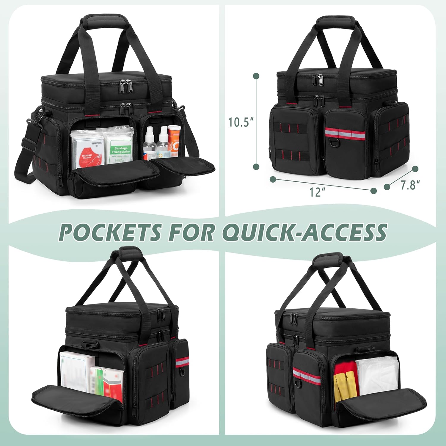 Medicine Organizer Bag with Insulated Pocket for Travel, Pill Bottle Storage Bag with 4 Customized Dividers & Shoulder Strap for Medication, Insulin and First Aid Supplies, Black (Bag ONLY) - Image 4