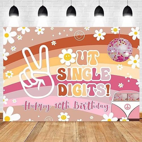 Decoraciones para fiesta de cumpleaños número 10, telón de fondo de un solo dígito, bohemio, arco iris, margarita, telón de fondo "It's My 10 Years