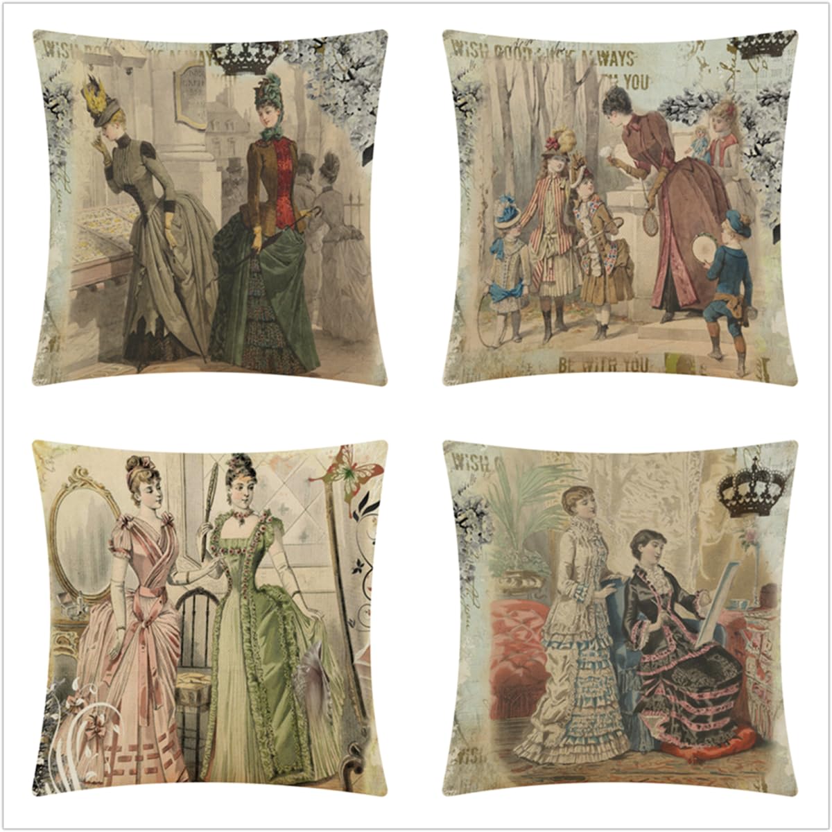 Fundas Cojines 65x65cm,Funda Cojin Modernas Juego de 4 Funda de Almohada Elegantes Decorativa para Sofá Coche Cama Sillas Mujer Retra