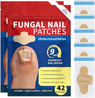 2 Pack Fungal Nail Patches 42 Pcs - Nail Repair Patches with 9-Hour Adhesion, for Discolored & Damaged Toenails Care, Overnight Renewal for Men & Women（2 packs with 21 patches each)