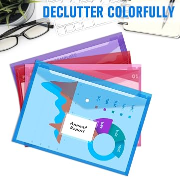 A4 Plastic Wallets – 8 Pack Document Folders, 8 Bright Colors, Waterproof File Sleeves for Paperwork, School, Office, Home & Travel Organization