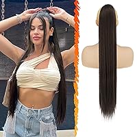 Vista 20 de BARSDAR Extensión de Cola de Caballo Corta y Recta - Extensiones de Cabello de Cola de Caballo Negra con Cordón de 16 Pulgadas para Mujeres