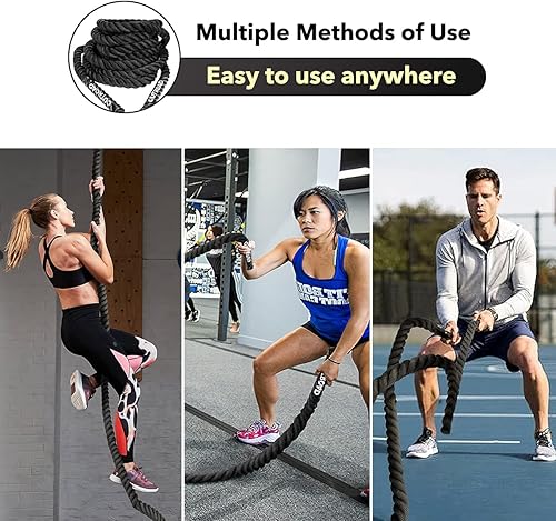 Miniatura 5 de Cuerdas de batalla pesadas de 1.5 pulgadas, 30 pies, cuerda de entrenamiento de poliéster de cuerpo completo, equipo de entrenamiento para