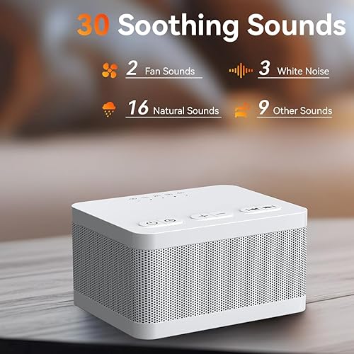 Miniatura 8 de DailyBody Máquina de sonido de ruido blanco con 30 sonidos relajantes, 36 niveles de volumen, 5 temporizadores y función de memoria, bloquea