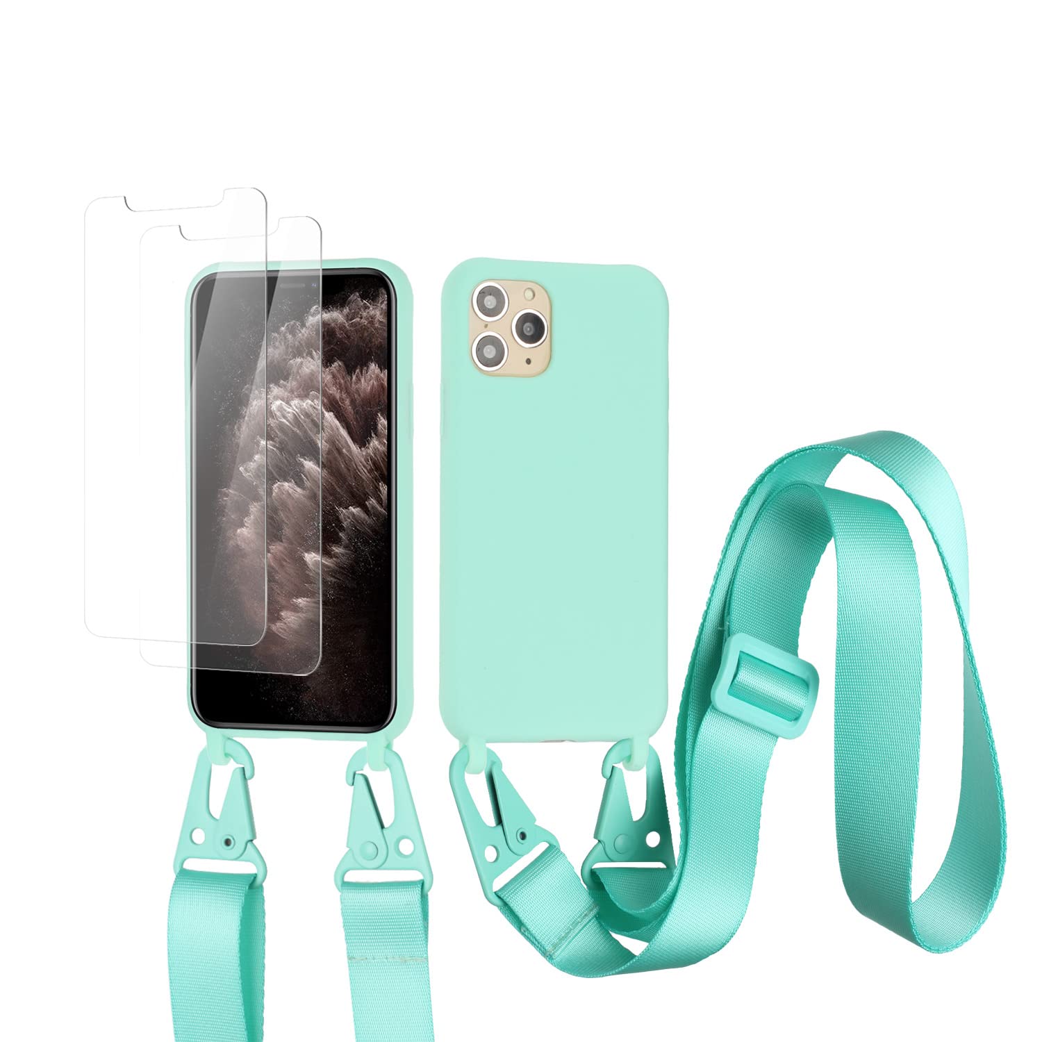 vrupin Funda Compatible con iPhone 13.con (2 x Protector Pantalla)con Cuerda Case con Ajustable Cordón.Silicona Líquida Funda-Loto Color — view 35