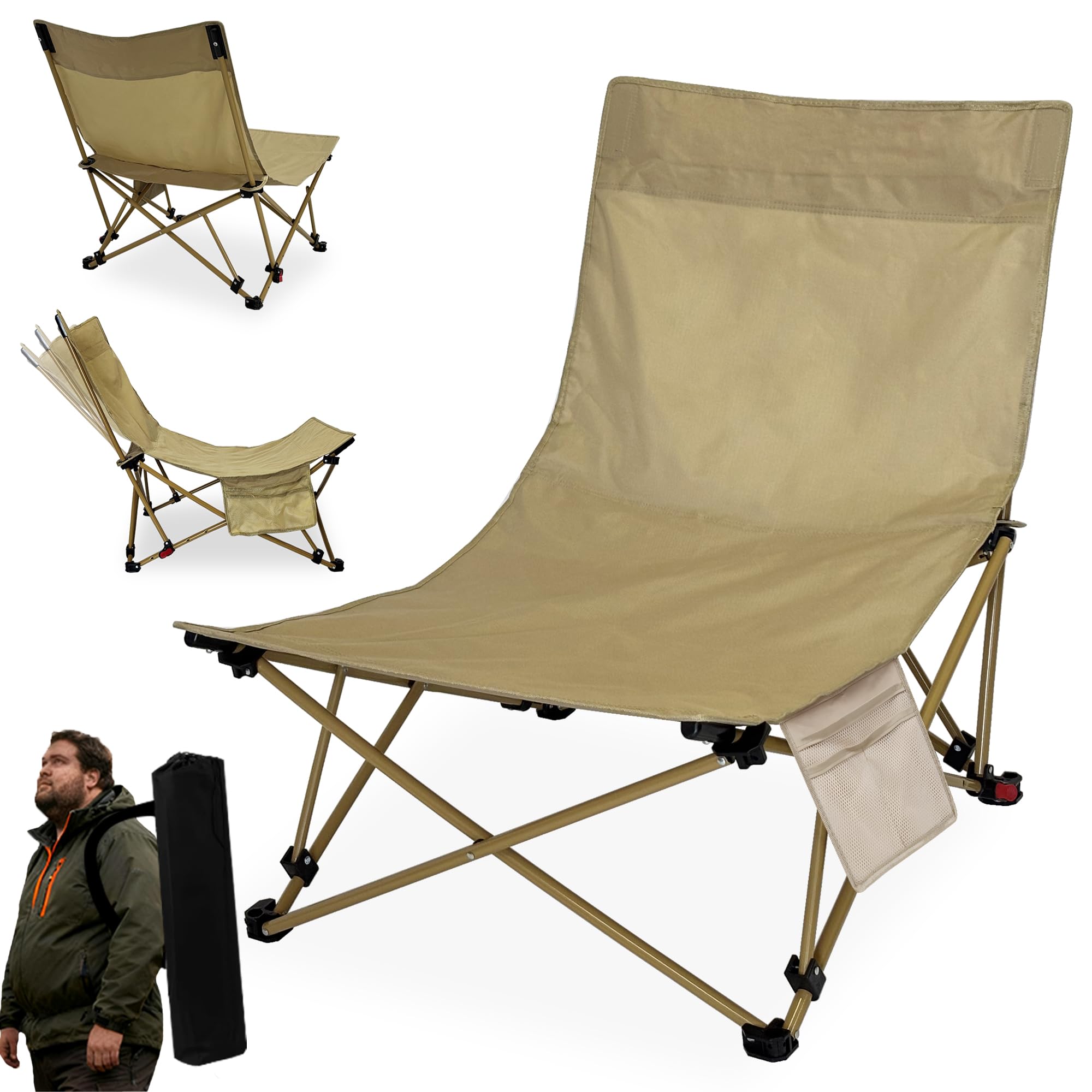 NomadNomics Campingstuhl Faltbar bis 160KG, Klappstuhl Camping 4 Verstellbar Winkel, Campingstühle Übergroßer Extra Leicht, Garten Campingsessel Festival Terrasse Klappbar Camping Stuhl Anglerstuhl Sport & Freizeit