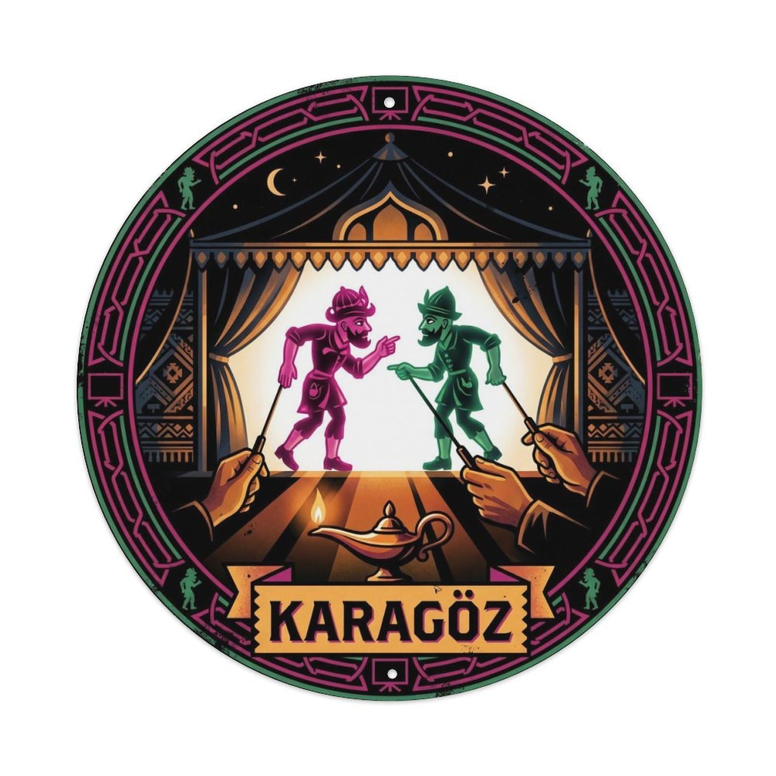Karagoz Puppet Jewel Turkey Travel Heritage Color Block Metal Tin Sign