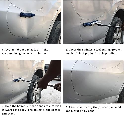 Miniatura 4 de UD Kit de reparación de abolladuras - Extractor de abolladuras 2 en 1 sin pintura con kit de eliminación de abolladuras de barra en T tipo largo y