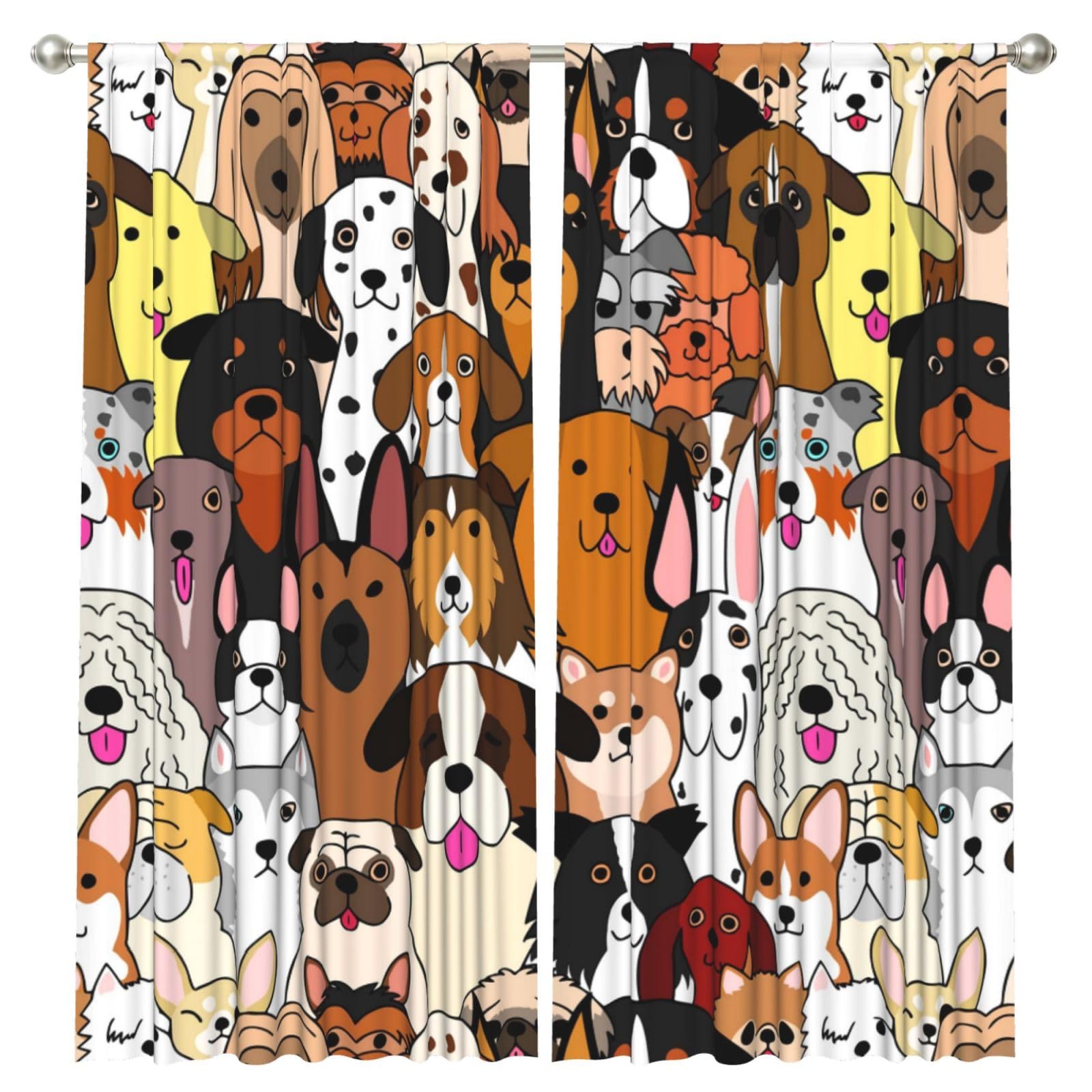 InOmak Cute Doodle Dog Print Animal, 2 Panels Window Curtains 52 x 84 Inch Blackout Curtains for Living Room Bedroom