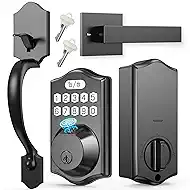 Fingerprint Door Lock Set, Keyless Entry Door Lock, Front Handle Set, Electronic Keypad Deadbolt with 2 Keys, Auto-Locking, One-time Codes, Easy to Install (Black, Fingerprint)