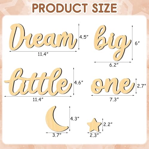 Miniatura 3 de Xylolfsty Dream Big Little One - Decoración de pared para habitación de bebé, decoración bohemia de luna y estrellas, letrero de madera, decoración