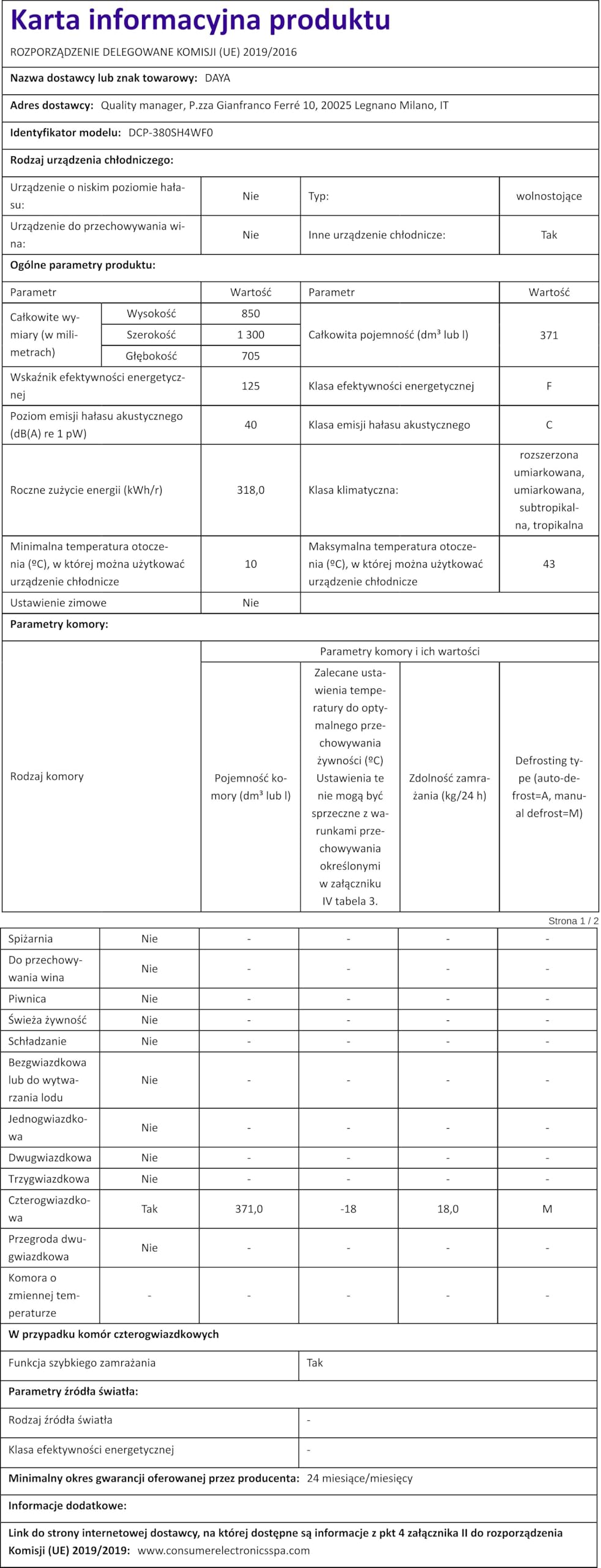 Daya congelatore orizzontale DCP-380SH4WF0, 371 litri, Classe F, Super Freezing, Winter security, Serratura, Silenzioso 40 dB(A), Autonomia senza corrente 36 ore