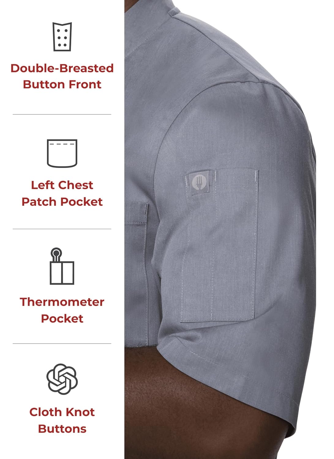 Chef Works Men's Montreal Cool Vent Chef Coat, Grey, Large - Image 4