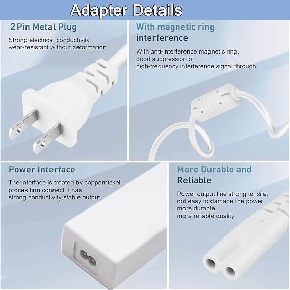 White Power Cord Compatible with Cricut Maker 3 Cutting Machine, 24V AC DC Power Cord Replacement for Cricut Maker 3 Power Adapter and Cord - Charger Power Supply Cord