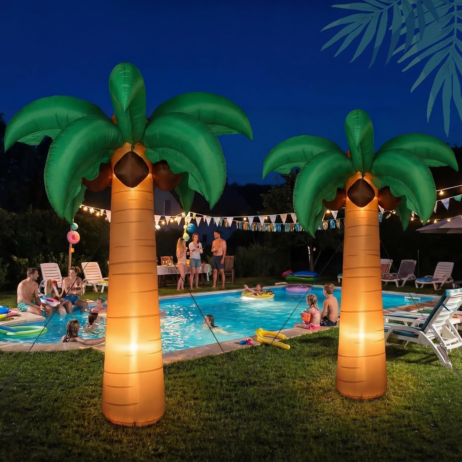 Simgoing 2 Pcs 8 FT Giant Inflatable Palm Trees with Coconut Decoration Jumbo Blow Up Palm Tree with Built-in LED for Summer Hawaii Luau Party Beach Poolside Outdoor Indoor Decor