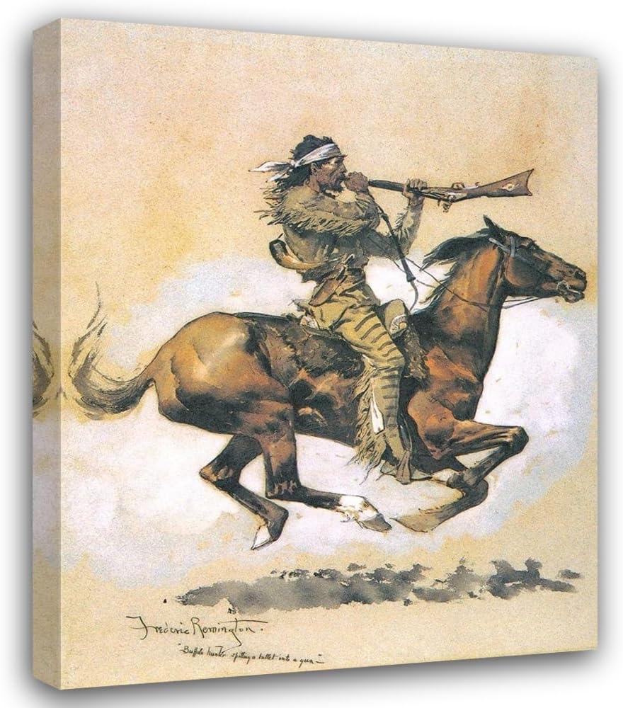ArtDirect Buffalo Hunter Spitting A Bullet Into A Gun 20x24 Gold Ornate Wood Framed with Double Matting Museum Art Print by Remington, Frederic