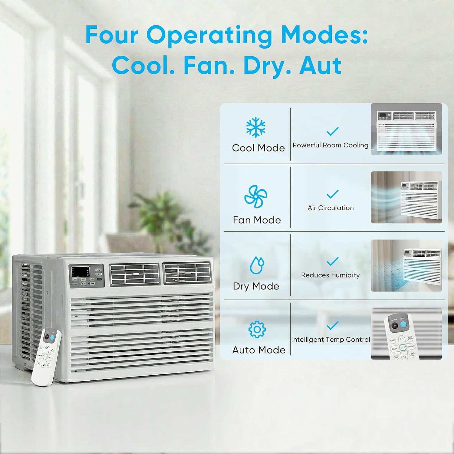 TABU 14000 BTU Air Conditioner Window Unit, 3 in 1 Window AC Unit with Dehumidifier & Fan, Remote Control, 24H Timer, 115V/60Hz, Installation Kit Included,White