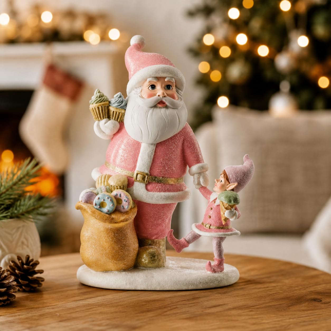 Regency International Figurka Świętego Mikołaja z dzieckiem, 20 cm, pastelowy asortyment