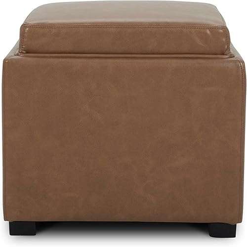Miniatura 5 de CHITA Cubo otomano de almacenamiento con tapa de bandeja, reposapiés pequeño con almacenamiento, mesa auxiliar cuadrada para sala de estar y