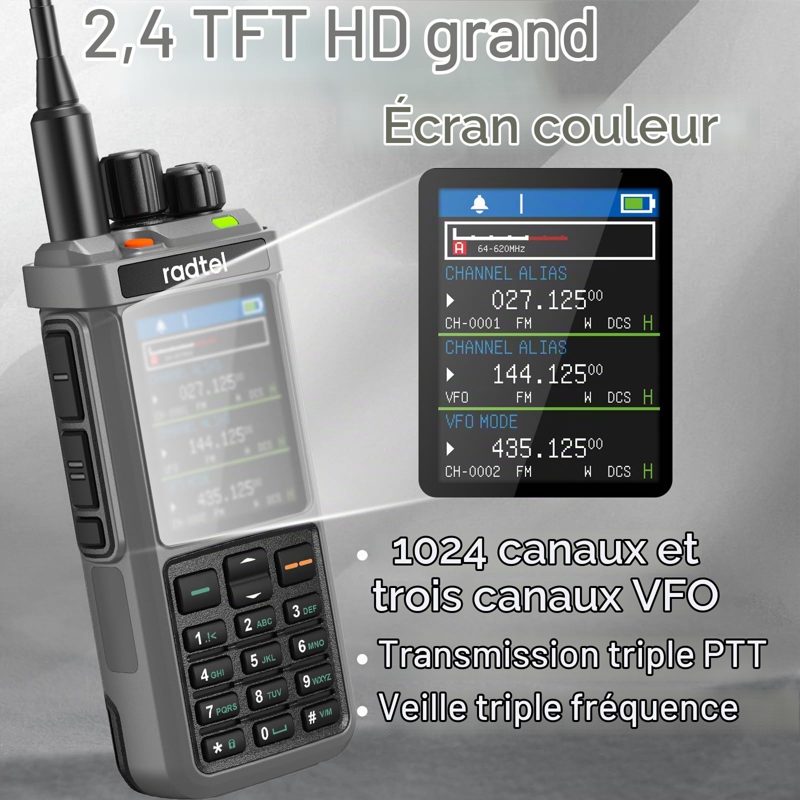 Radtel RT-880 10W Radio Amateur HF CB Récepteur SSB Talkie-Walkie 1024 Canaux avec Répéteur Interbande, Écran 2,4 Pouces, Antenne Ondes Courtes.