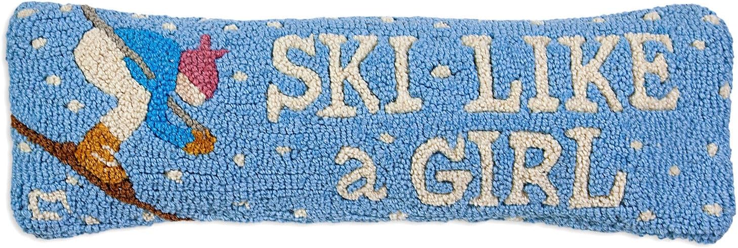 Chandler 4 Corners Artist-Designed Ski Fast Hand-Hooked Wool Decorative Throw Pillow (8 in x 24 in) Ski Pillow for Couches & Beds - Easy Care & Low Maintenance - Winter Pillow for Cabins & Lodges