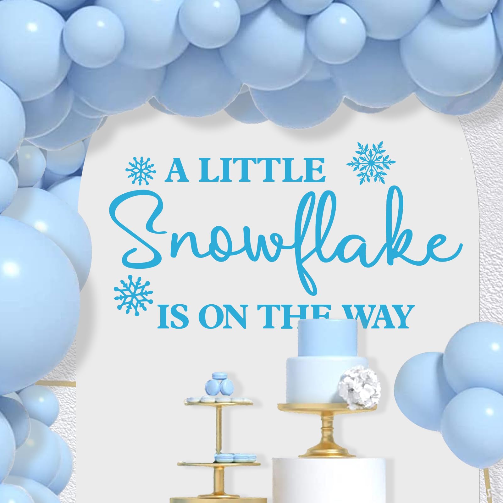 A Little Snowflake is on The Way Decal Sign for Backdrop - Snowflake Baby Shower Party Decorations, Winter Wonderland Themed Baby Shower Party Decorations Blue