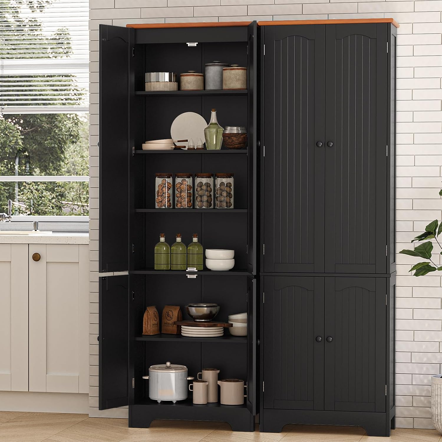 72.2'' Pantry - 4 Door Kitchen Cabinet with Adjustable Shelves,Black Freestanding Cupboard, Tall Storage Cabinets for Bathroom,Dining Room, Living Room, Laundry, Entryway