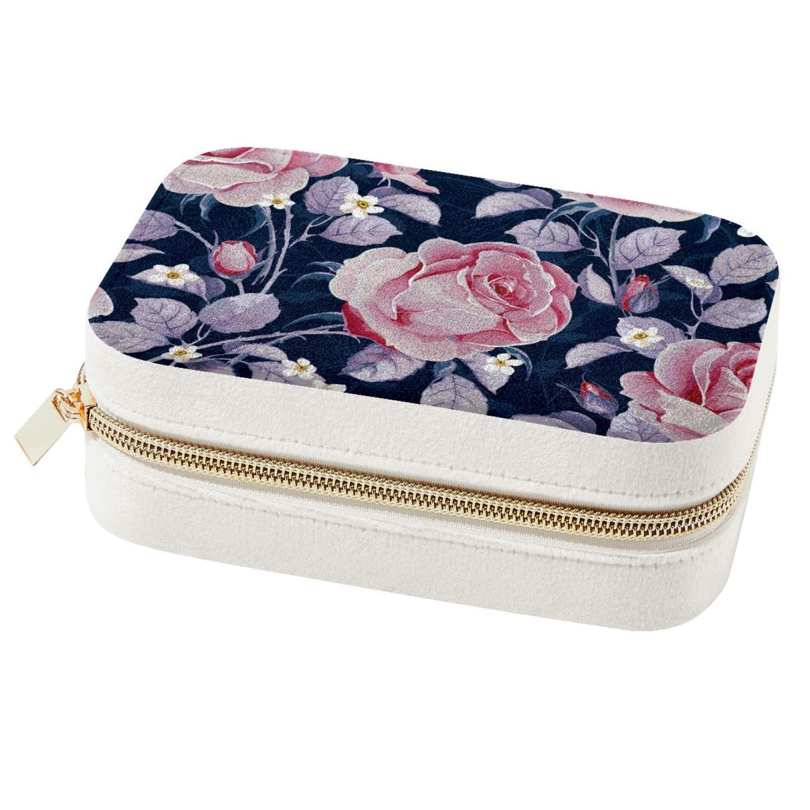 Boîte à bijoux portable contre les pertes de bagues avec motifs roses roses