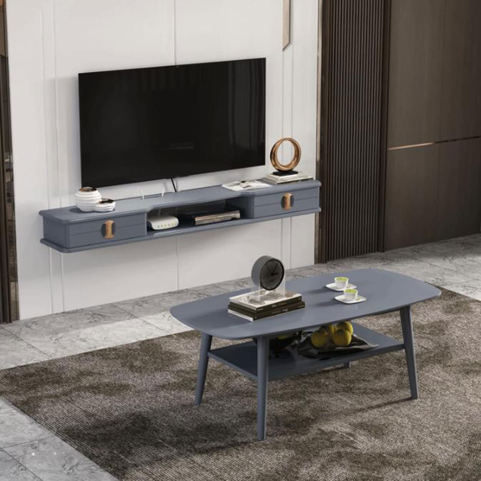 Mensola sospesa da parete con router SetBox, supporto per console TV con ripiano per giocattoli e cornice per foto, lettore DVD, per CD e DVD, Sky Box, supporto per TV e Goo