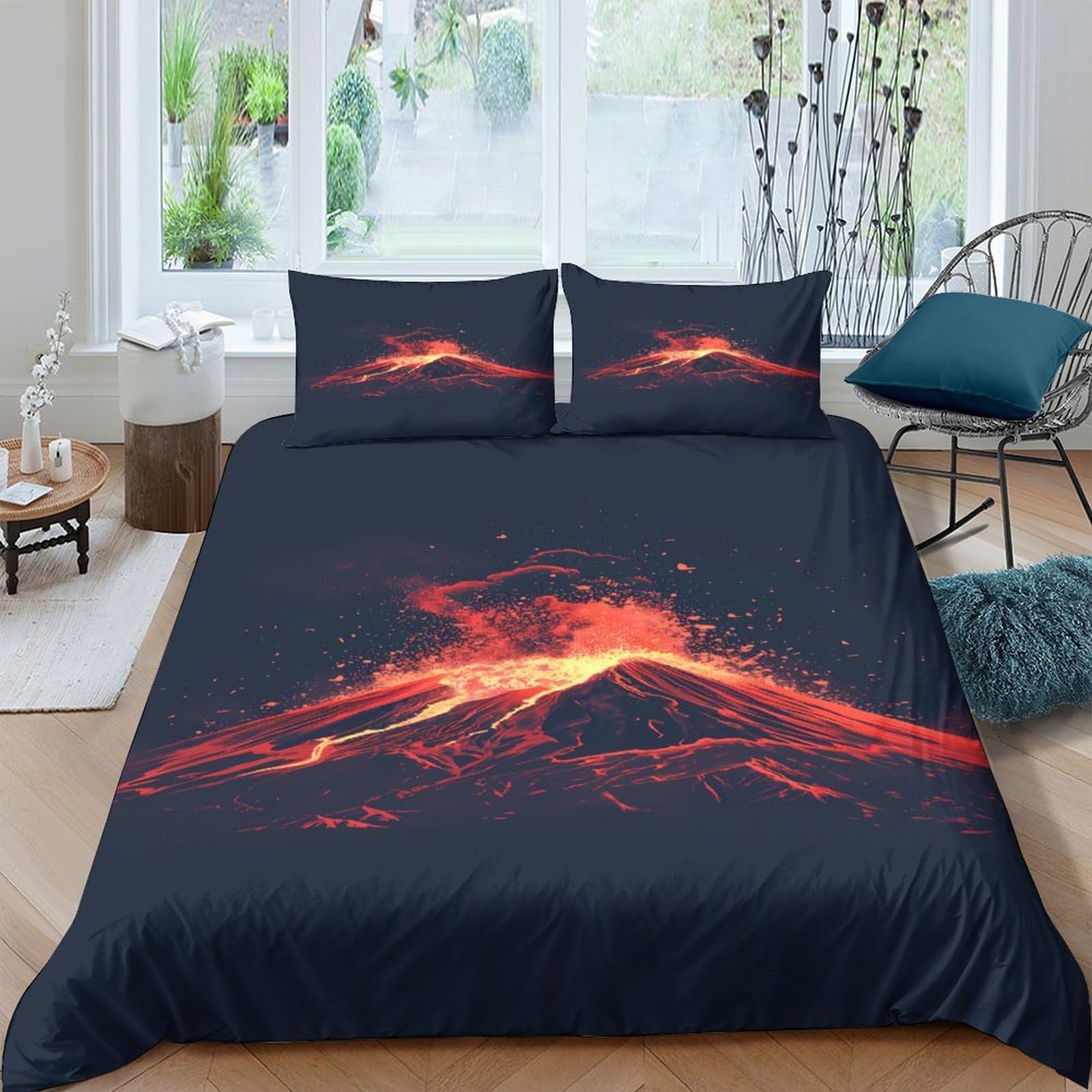Ctjqhvkz Style-2 3D Printed Volcano Eruption Fitted Sheet Microfiber Soft Anti-Slip Lava Mountain Mattress Cover For Bedroom Dorm Decor Single（135X200cm）