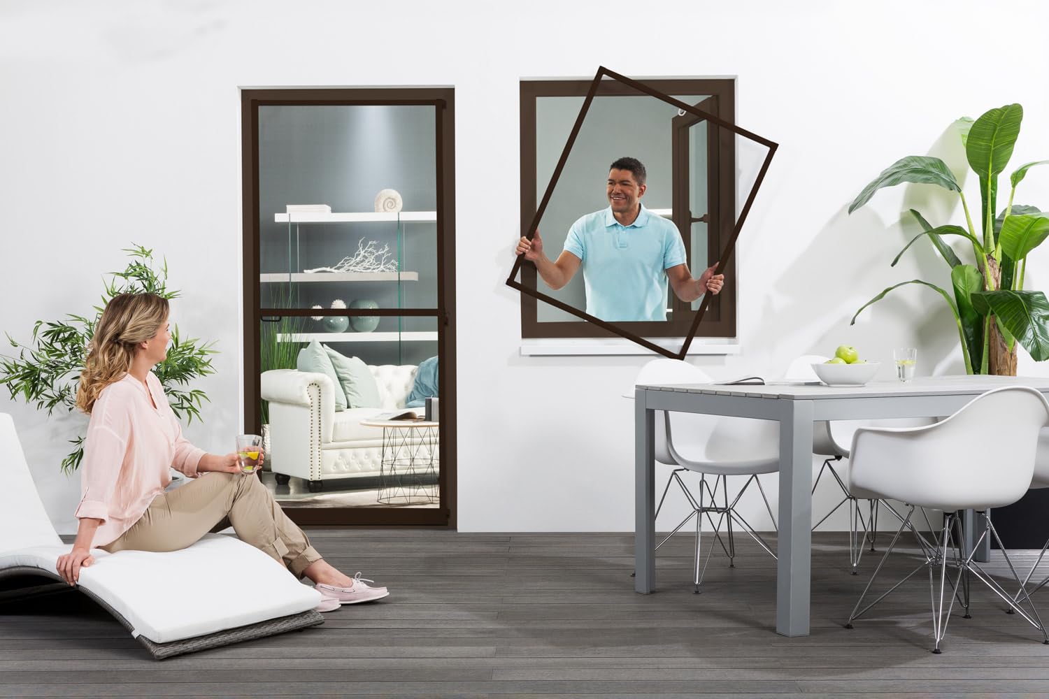 empasa Insektenschutz-Fenster Basic 100 x 120 cm in Weiß, Braun oder Anthrazit als Selbstbausatz, Fliegengitter mit Alurahmen und hochwertigem Gewebe in Schwarz
