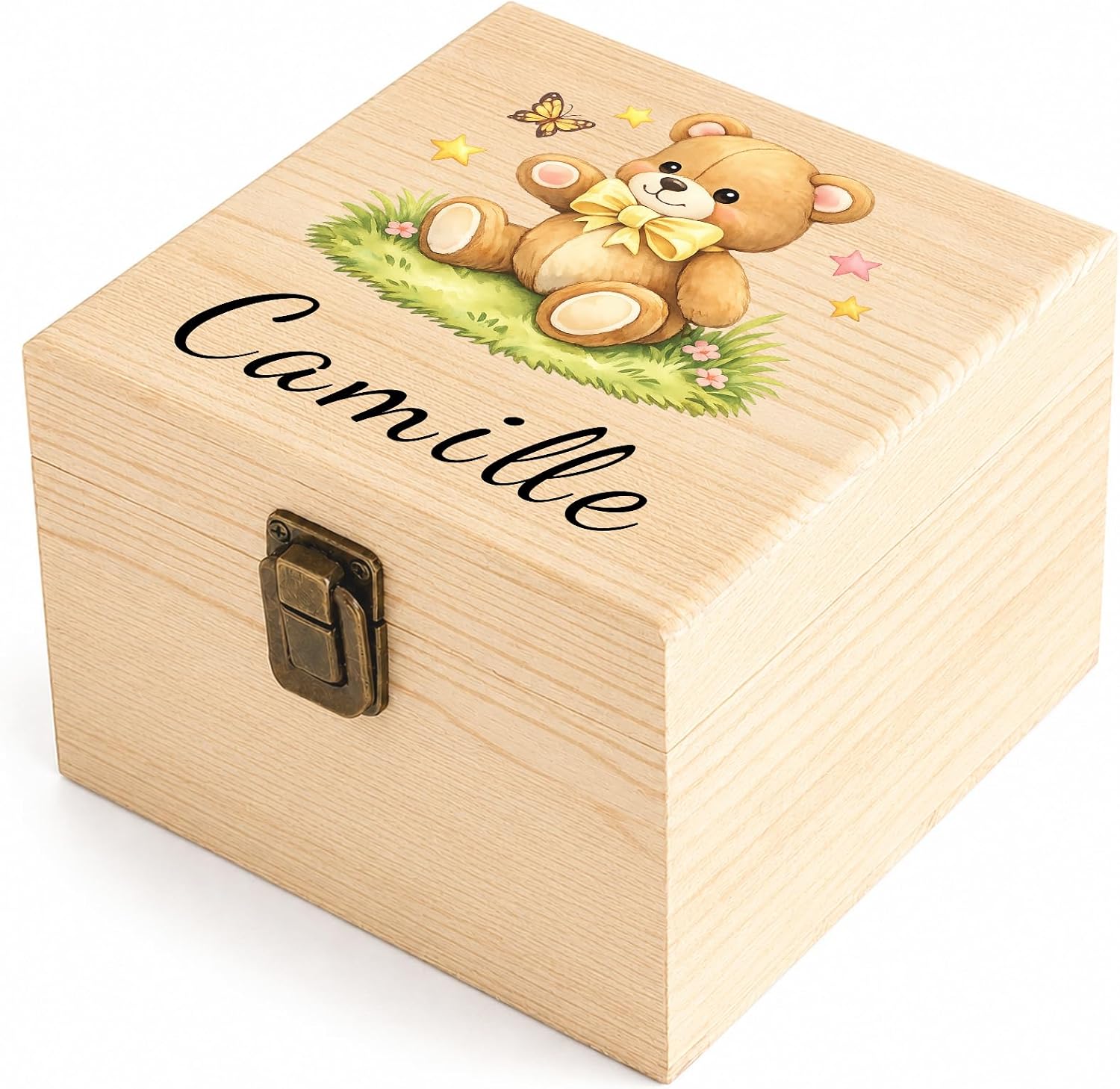 Personalized Cute Bear Wooden Keepsake Box with Custom Name