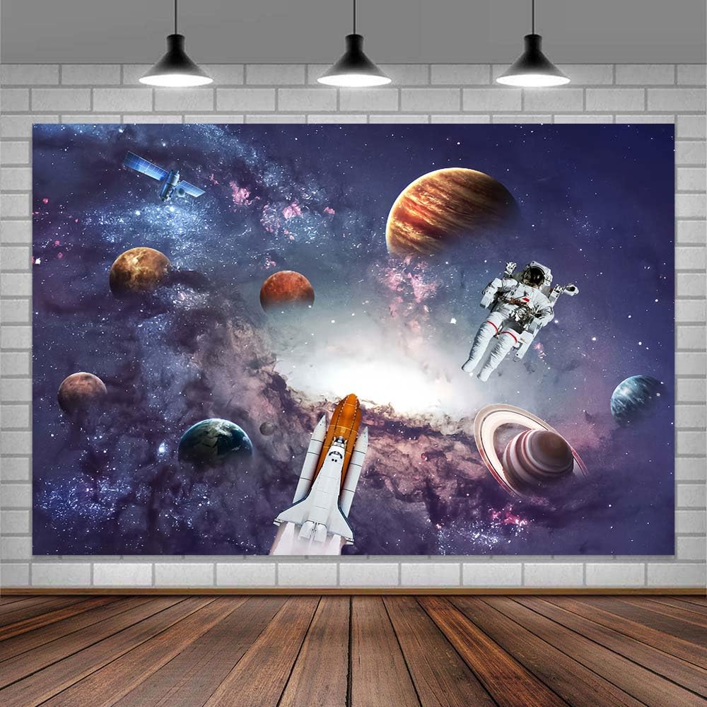 10X8ft Space Photo Backdrop Spaceship Photography Background for Baby Kids, Outer Space Galaxy Themed Astronaut Birthday Party Backdrops Photo Booth