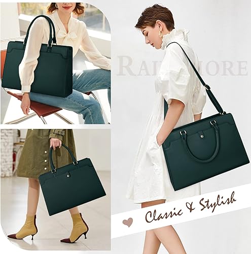 Miniatura 6 de RAINSMORE Bolsa de mano para laptop de 15.6 pulgadas para mujer, bolsa de trabajo de cuero, impermeable, maletín para mujer, oficina, negocios,