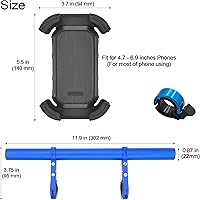 Vista 4 de Extensor de manillar de bicicleta con soporte para teléfono, barra de extensión de aluminio de 11.9 pulgadas, se adapta a barras de 18–34mm, soporte