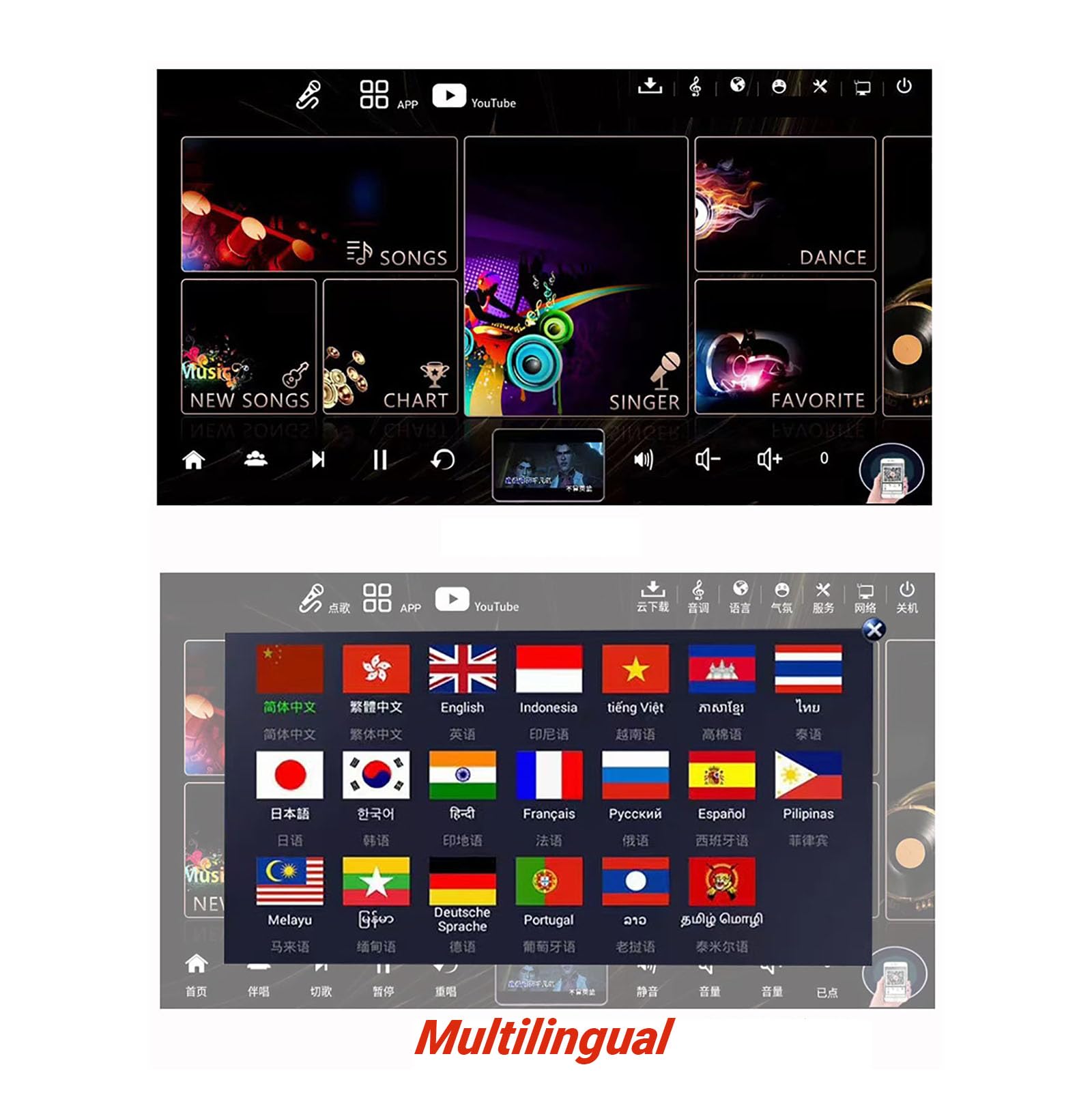 Sistema karaoke da 21,5", touch screen da 3 TB all-in-one, con 2 microfono wireless e schermo di visualizzazione testi, riverbero integrato, con per feste in famiglia, feste all'aperto