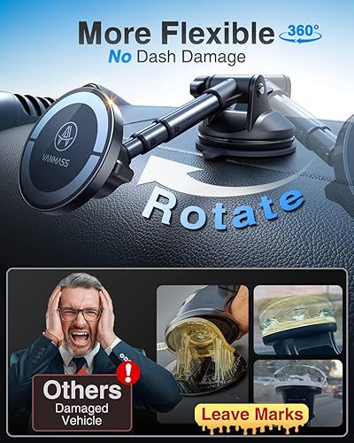 Miniatura 7 de VANMASS Magnetic Cell Phone Holder for CarTRUE Military-GradeCompatible with MagSafe Car Mount Suction Cellphone Stand for Dashboard Windshield