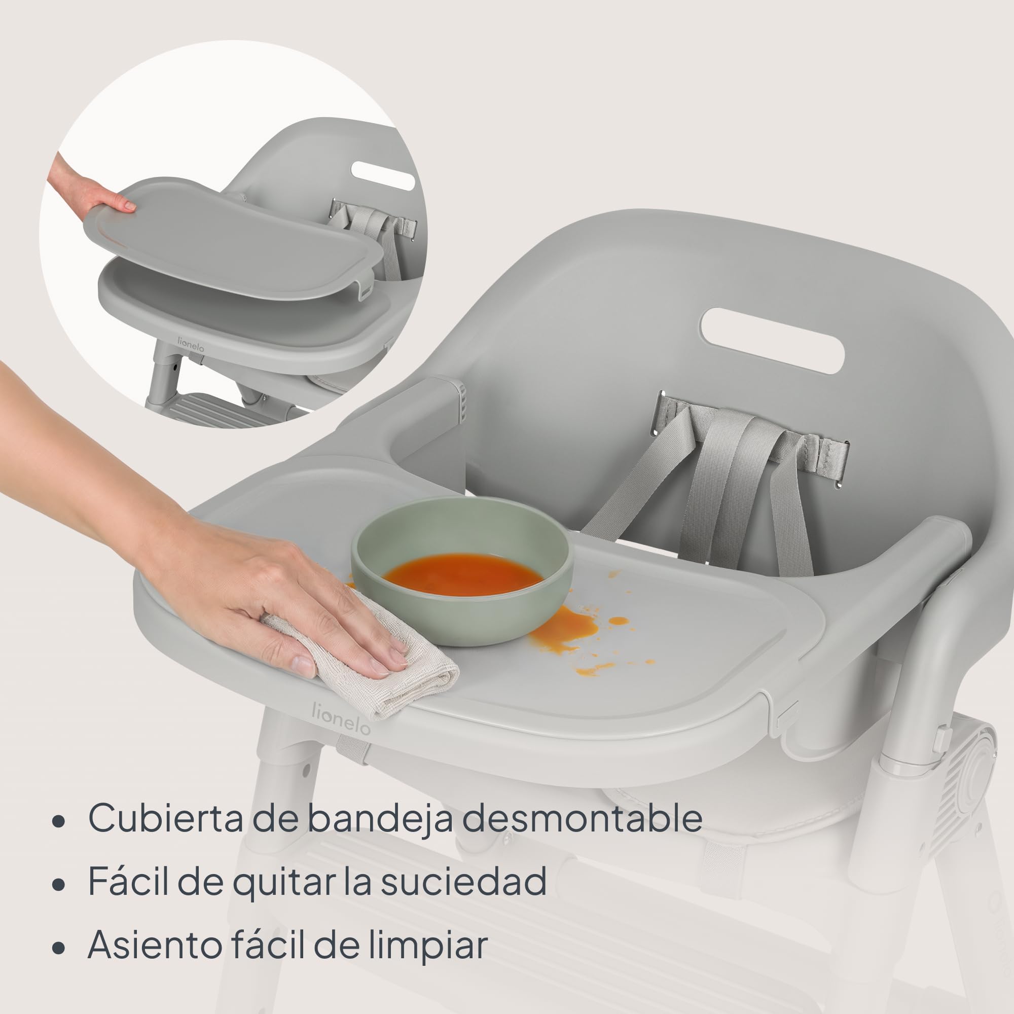 Lionelo Matt Trona Evolutiva Bebé 3 en 1, Plegable, Gris | Desde 6 Meses hasta 110 kg, Reposapiés y Asiento Ajustables, Bandeja Lavavajillas, Arnés 5 Puntos, Cojín, Fácil Limpieza