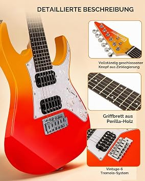Bullfighter 34 Inch Kids Electric Guitar Beginner Kits ST Style Mini Electric Guitar for Boys Girls Bag Tuner Picks Cable Strap Extra Strings D-120R (Green)
