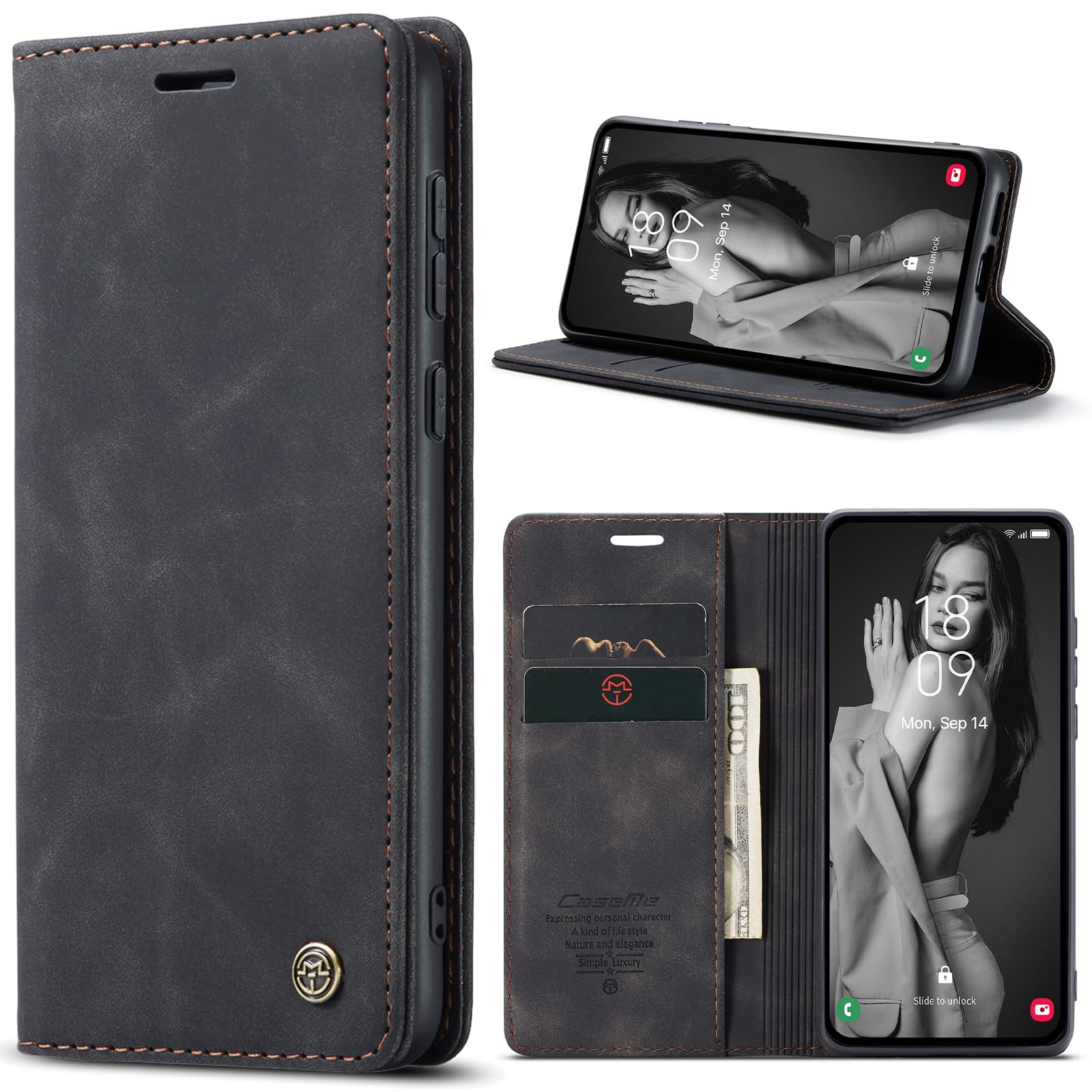 Azororo Cover per Samsung Galaxy A55 5G, Premium PU Pelle Custodia, Magnetica Carta Fessura Portafoglio Case, Flip Cavalletto Custodia per Samsung Galaxy A55- Nero