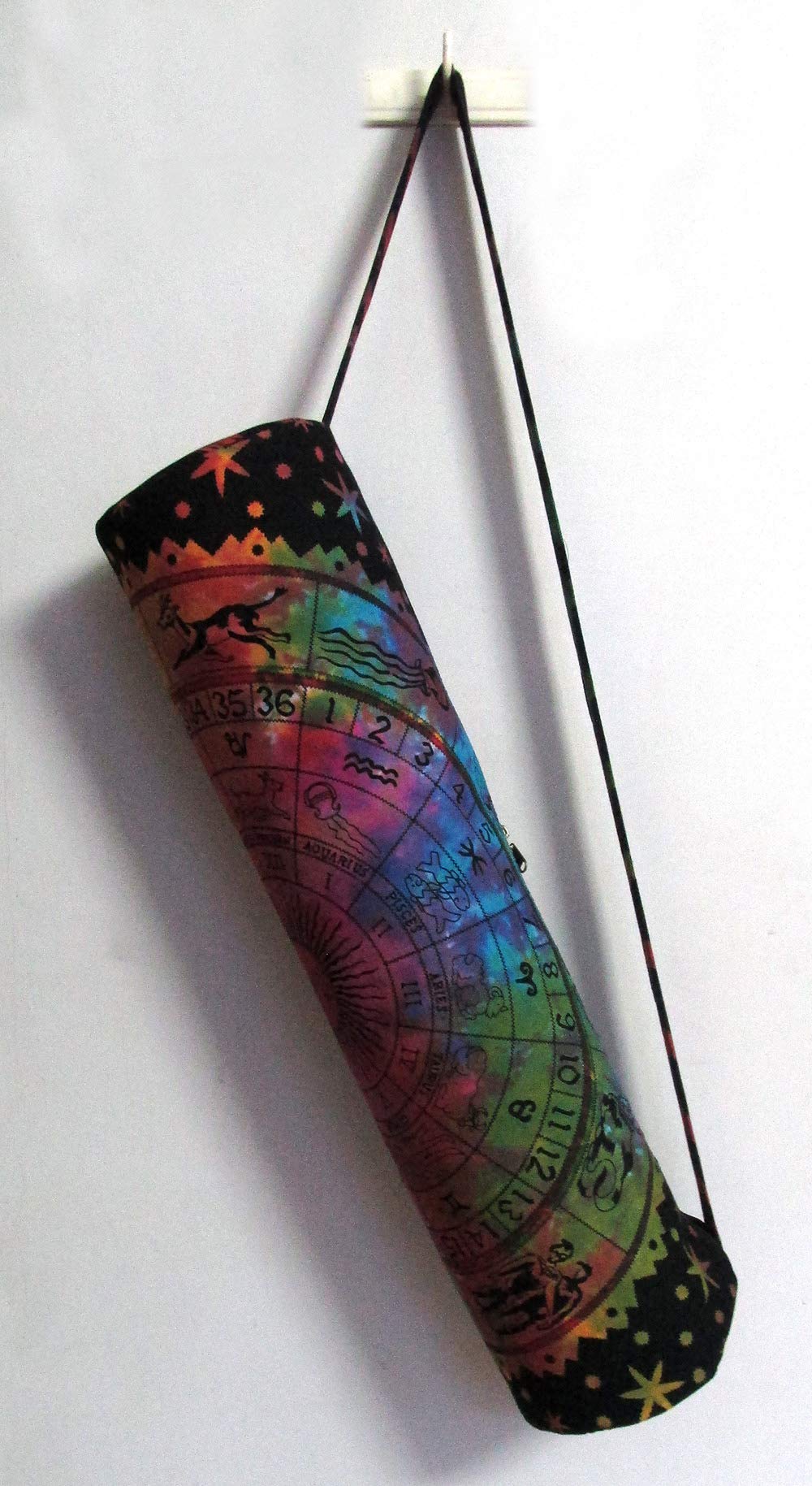 INDIAN CRAFT CASTLE Hamsa Hand Full-Zip Exercise Yoga Mat Carry Bag Gym Beach Pilates Carrier Bags Hippie Mandala Indian Cotton Bag (Zodiac Multi)