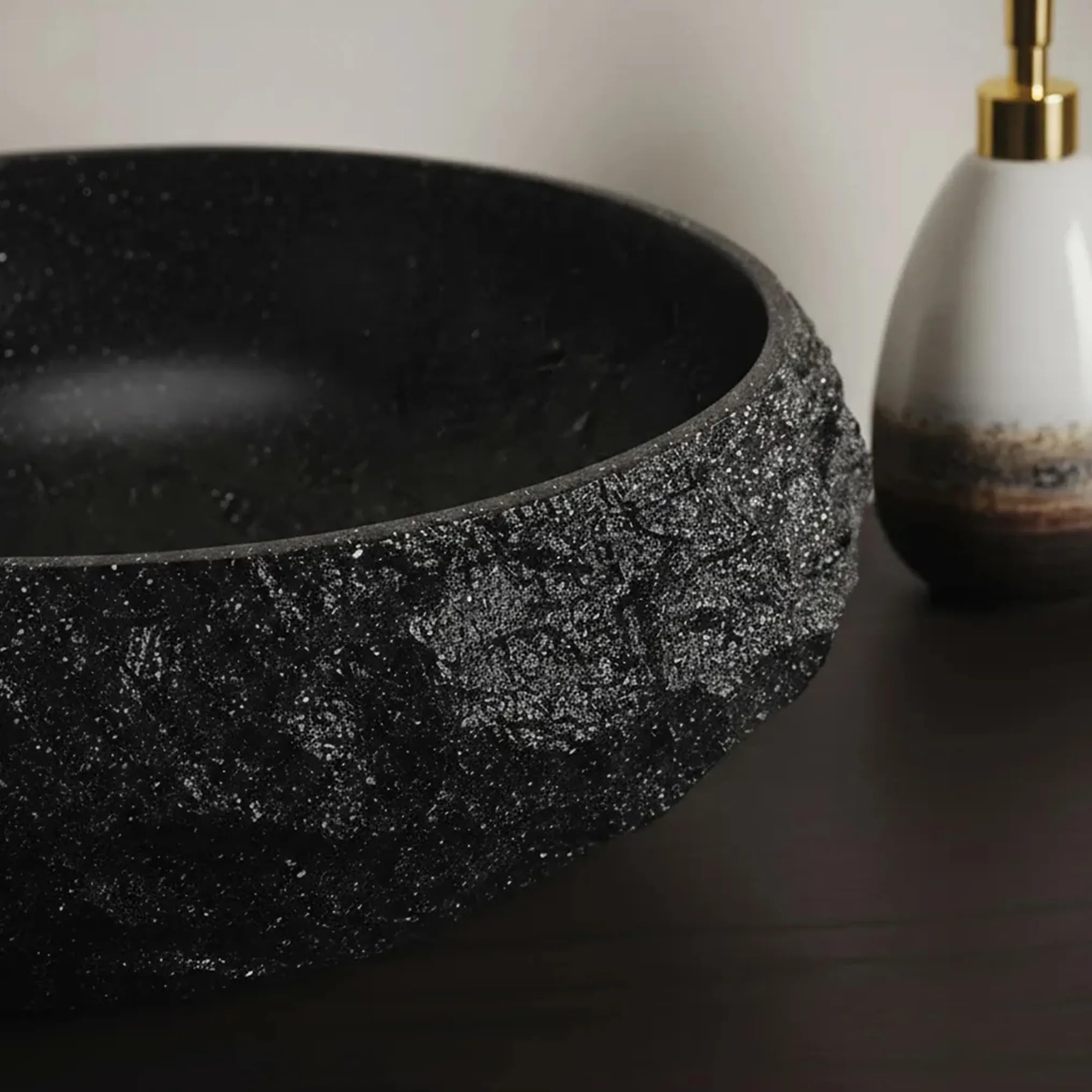 Rea - Lavabo sobre encimera Mika - Piedra Compuesta Artificial - Negro - 48x38x11,5 cm