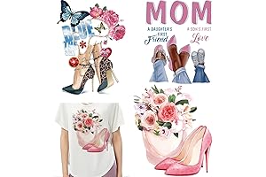 Mothers Day Iron on Transfers: Floral, High Heels, Butterfly Designs for DIY Shirts and Decor