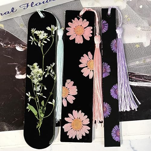 Miniatura 3 de RESINWORLD Juego de 3 marcadores brillantes de silicona, molde de resina para marcapáginas con borlas, molde rectangular pequeño y mediano