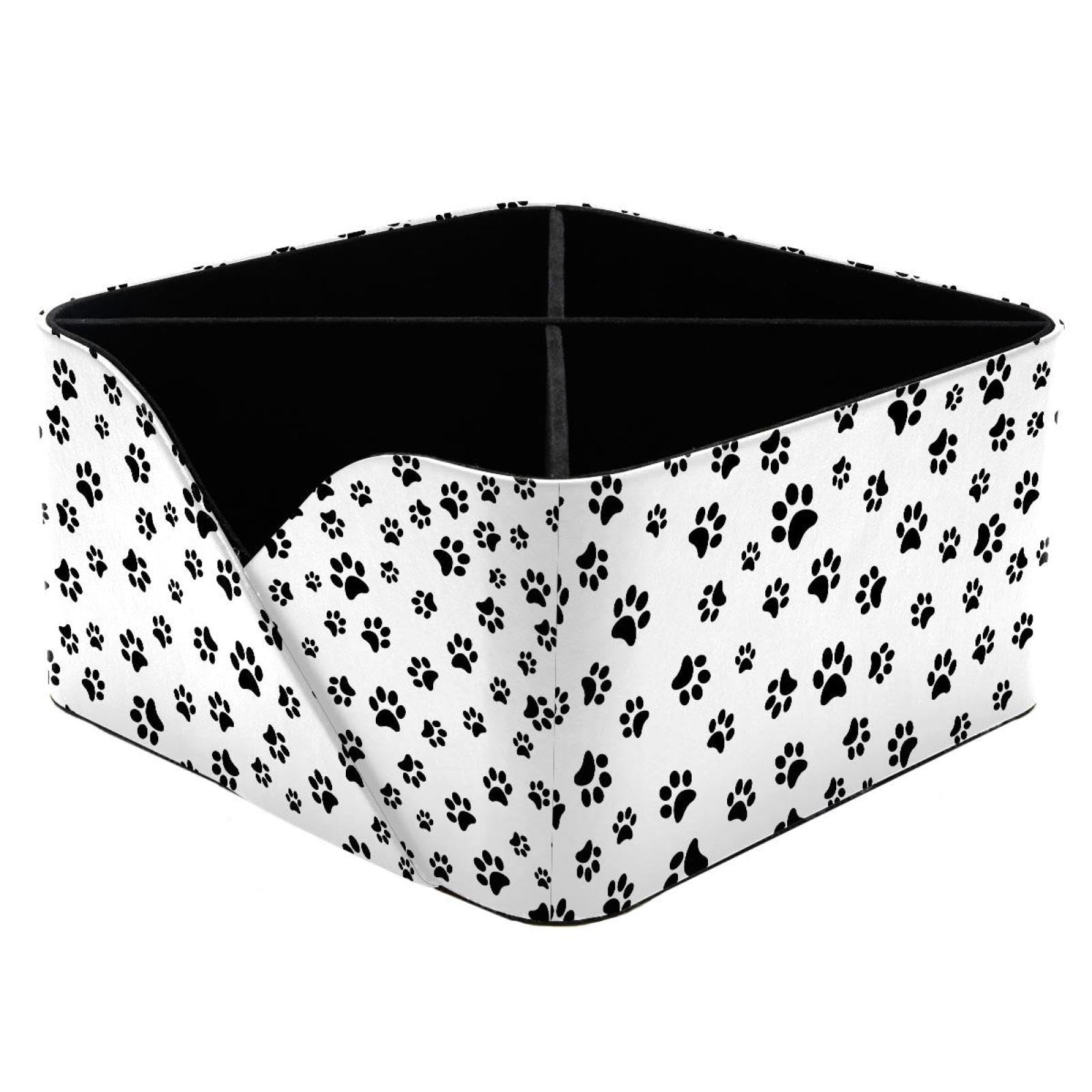 KengjuTesu Cat Dog Black Paw Footprint Pattern Desktop Organizer Pen Holder, Rectangular Pencil Cup for Office, Study and Makeup Stations