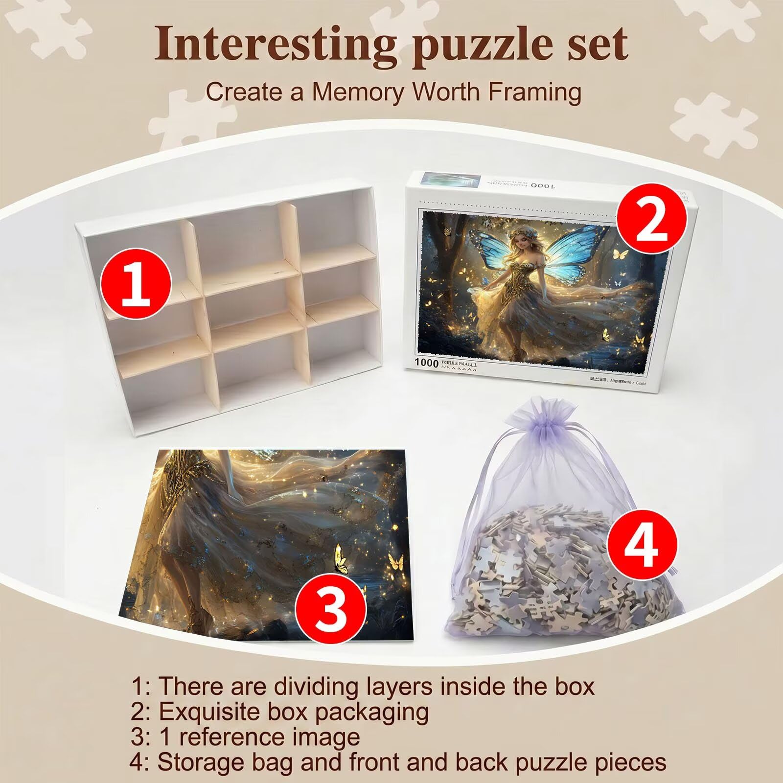 Kobieta skrzydło Puzzle 1000 sztuk, drewniana rodzinna gra planszowa - Puzzle dla dorosłych dla całej rodziny, puzzle edukacyjne DIY i antystresowe - zawiera plakat referencyjny, 75 x 50 cm f0-815
