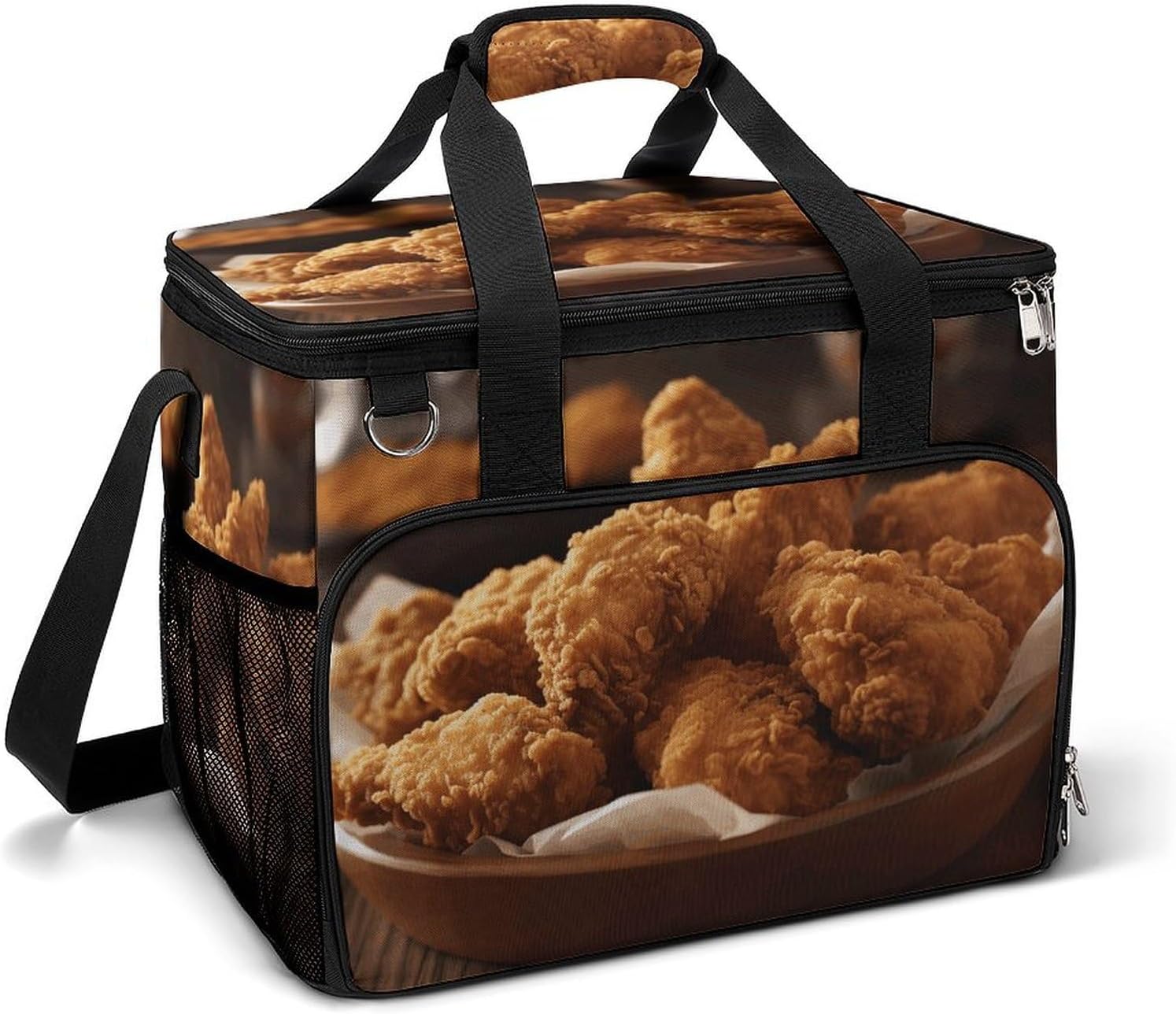 Insulated Picnic Backpack Tote Bag, Large Capacity 30L A Plate of Fried Chicken Cooler Bag Leakproof Beach Bags Portable Lunch Box Waterproof Picnic Basket for Beach Camping BBQ